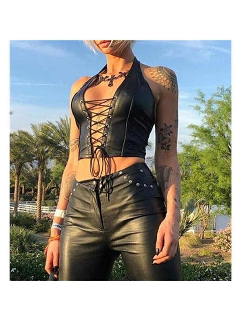 Women's Adjustable Spaghetti Straps PU Leather Bustier Crop Tube Top BDSM PARTY - Picture 3 of 6